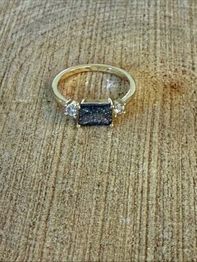 Gold Ring with Rectangular Black Druzy and Side Accents